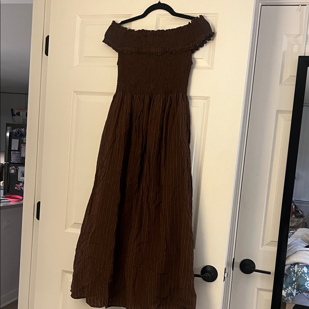 Hill House Chocolate Off-Shoulder Dress